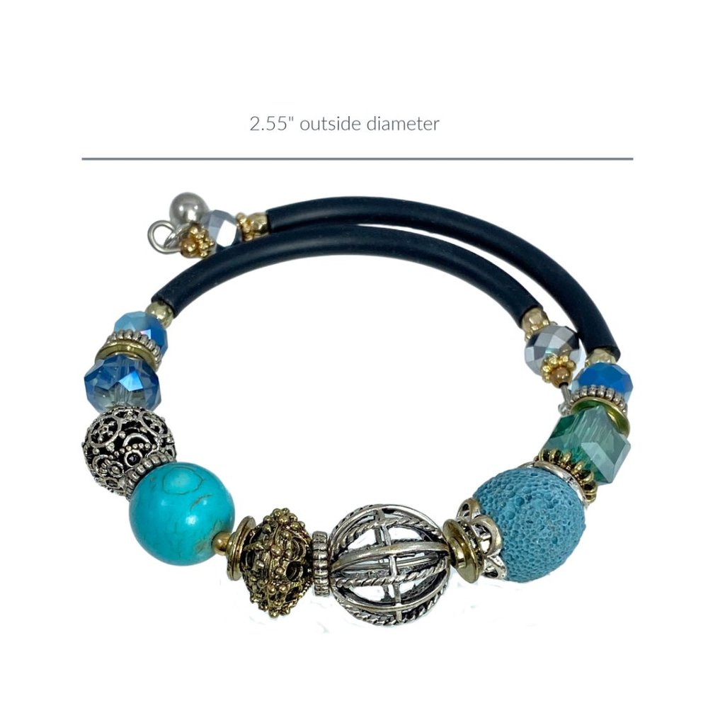 Beaded Wrap Bangle Bracelet Turquoise Handmade - Picture 4 of 6